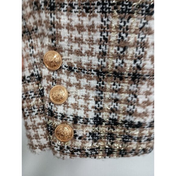 Mystree Blazer Jacket Womens Medium Plaid Tweed Shimmer Double Breasted Office - Picture 5 of 12